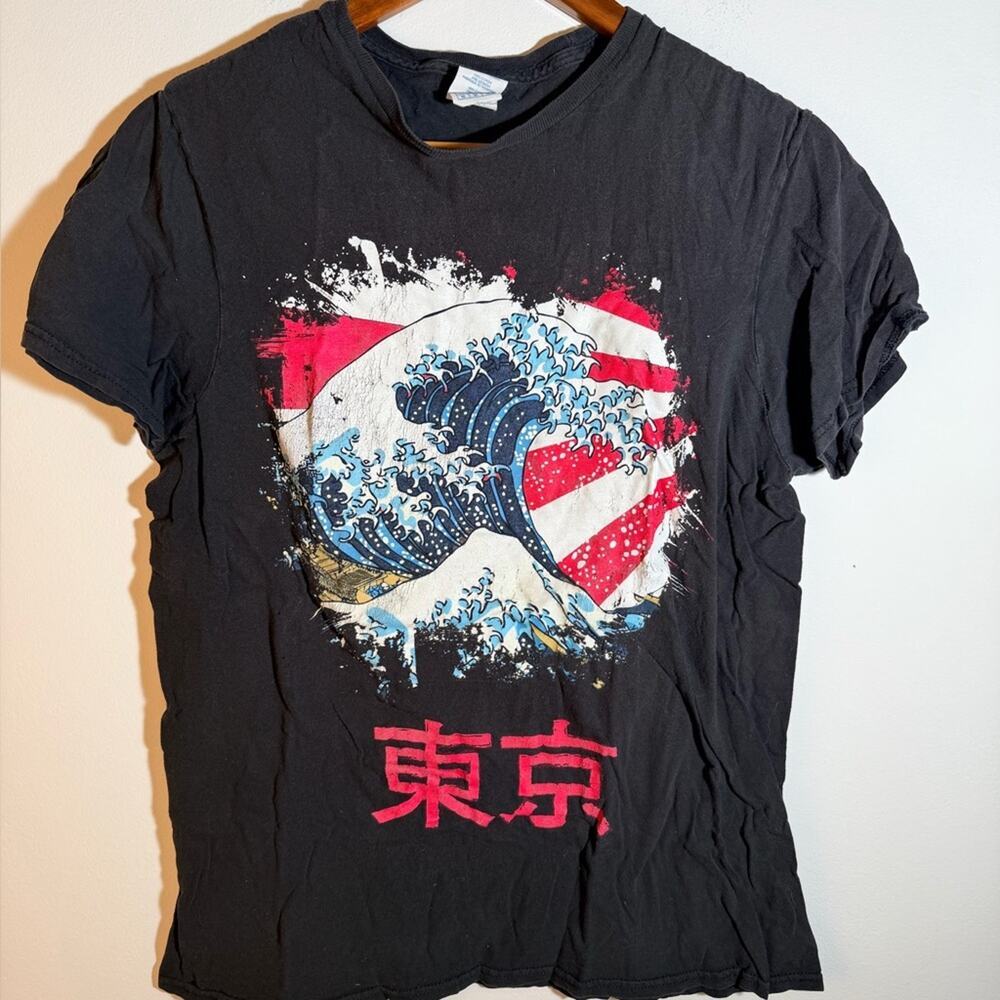 Black Graphic T-Shirt with Wave Design